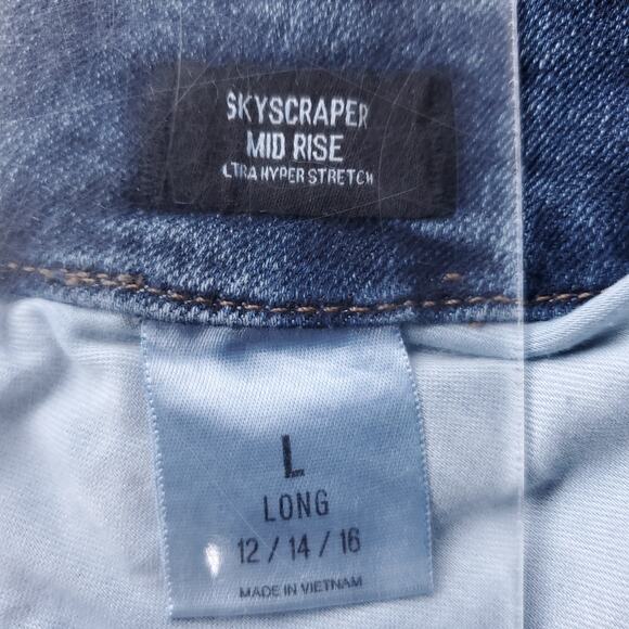 Express Jeans Women L Long (12/14/16) Blue Skyscraper Mid Rise Stretch Slit Hem - Picture 11 of 12